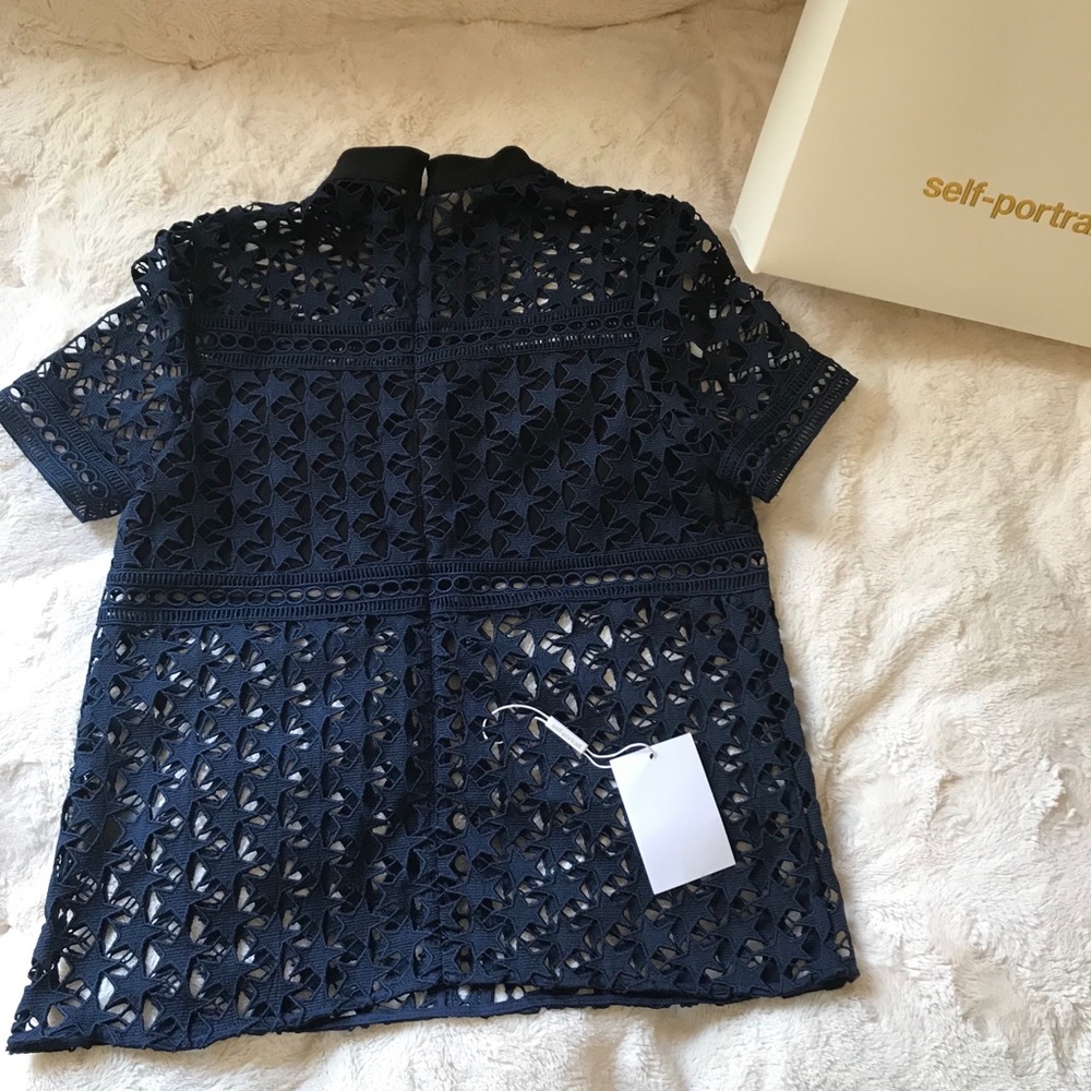 Self-portrait short sleeve lace top